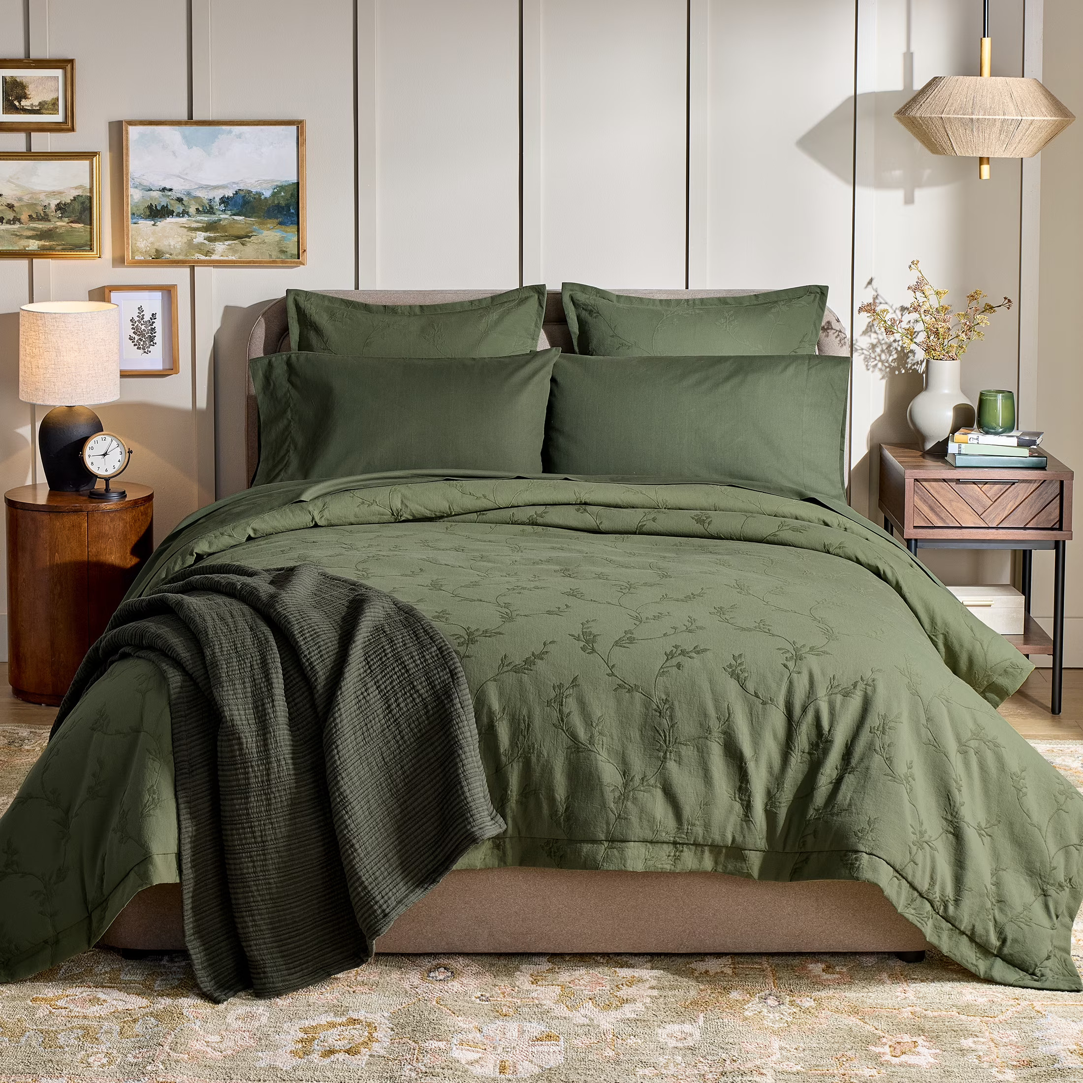 Better Homes & Gardens All in One Reversible Comforter and Sheet Set 8 Piece, King, Floral Green | Walmart (US)
