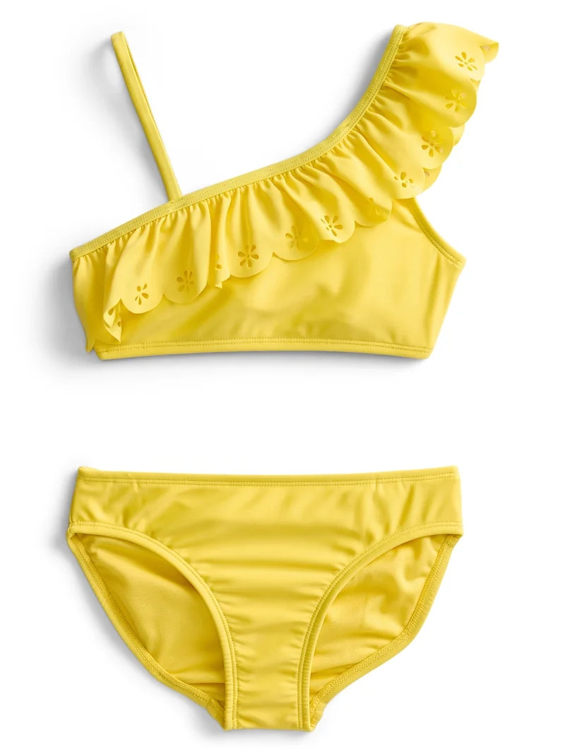 Wonder Nation Little and Big Girls Ruffle Sunshine Bikini Swimsuit with UPF50, 2-Piece, Sizes 4-1... | Walmart (US)