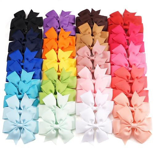 CÉLLOT 40Pcs 3 Inch Boutique Grosgrain Ribbon Pinwheel Hair Bows Alligator Clips For Girls Toddlers Accessories Teens Gifts In Pairs | Amazon (US)