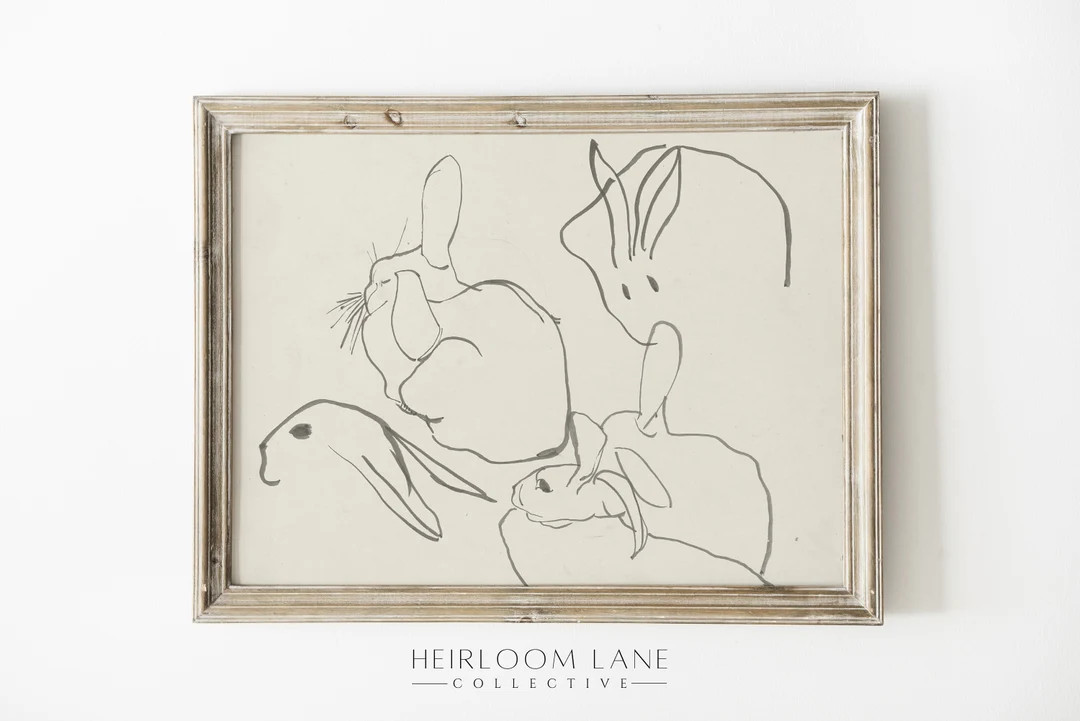 Bunny Minimalistic Sketch Art | Vintage Rabbit Print | Vintage Easter Print | Spring Artwork | Ra... | Etsy (CAD)
