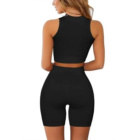 Dopebox Boho Shorts Fashion Women Two-Piece Seamless Zipper High-Waisted Sports Shorts Workout Set B | Walmart (US)