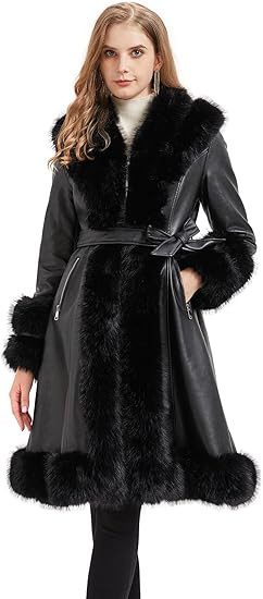 GRAN ORIENTE Women's Faux Leather Jacket with Faux Fur Collar, Winter Long Sleeve Furry Trim Pepl... | Amazon (US)