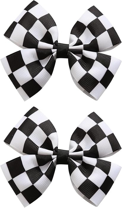 2PC Racing Checkered Flag Hair Bow Clips 4 Inch Girls Women Black and White Racing Fan Pigtail Ha... | Amazon (US)