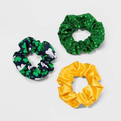 St. Patrick's Day Clover Trio Scrunchies - Green/Yellow | Target