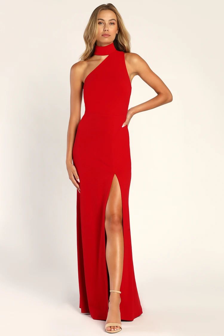 Keep It Interesting Red Asymmetrical Cutout Halter Maxi Dress | Lulus (US)