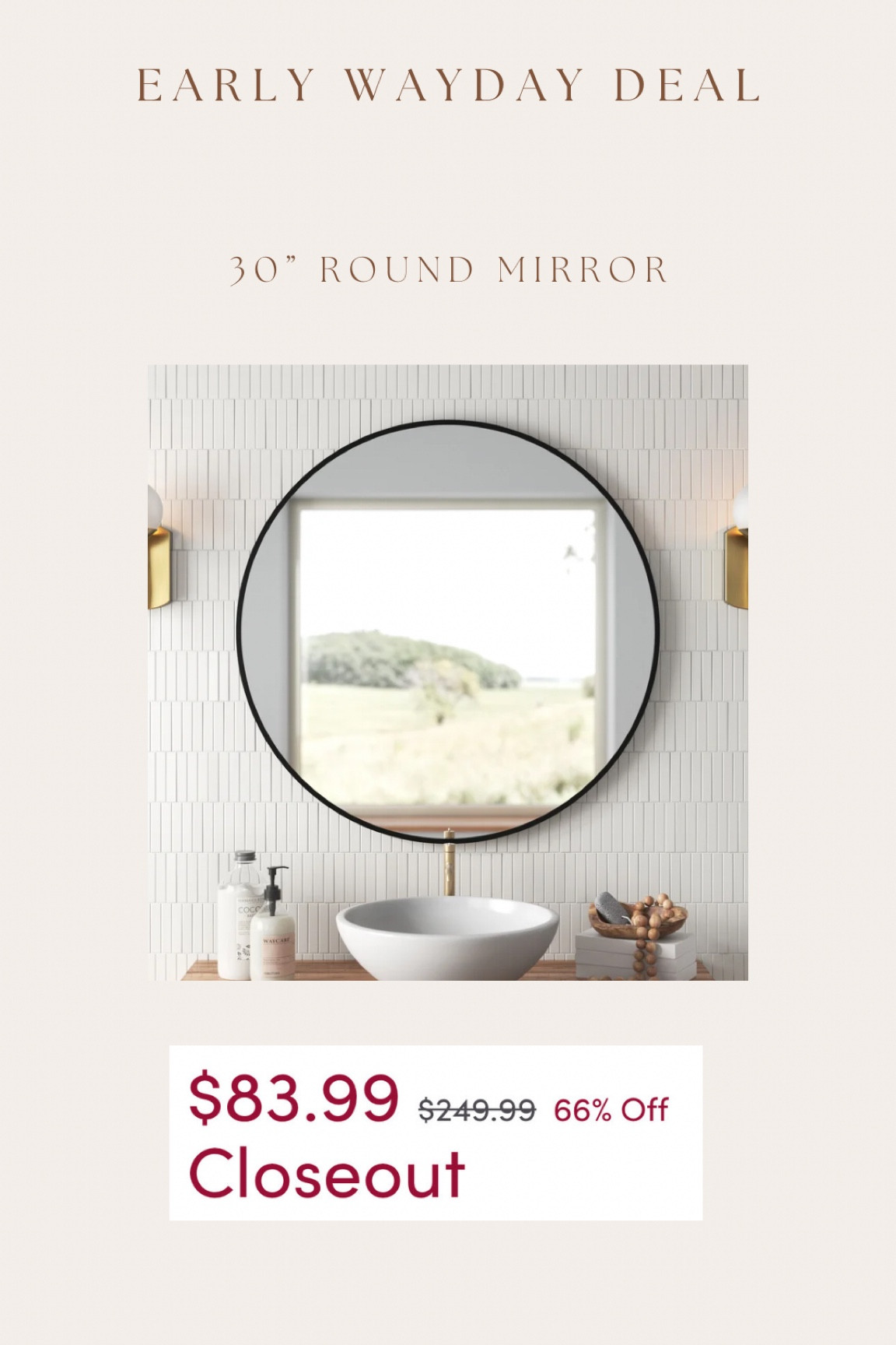 Early way day deal!!! 30” black mirror over 66% off! Would be beautiful over console table, in bathroom, above dresser, etc 