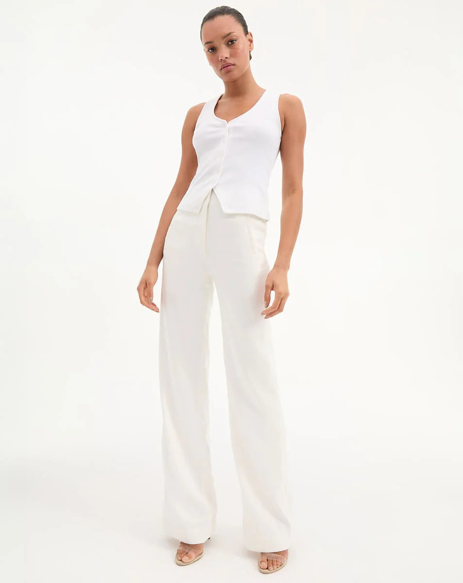 Veronica Beard Jude Wide-Leg Linen Pant Off-White | Veronica Beard