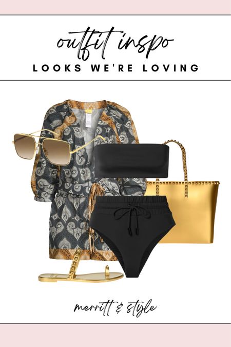 Resort look swimsuit cover up gold swimsuit accessories beach bag 

#LTKstyletip #LTKtravel