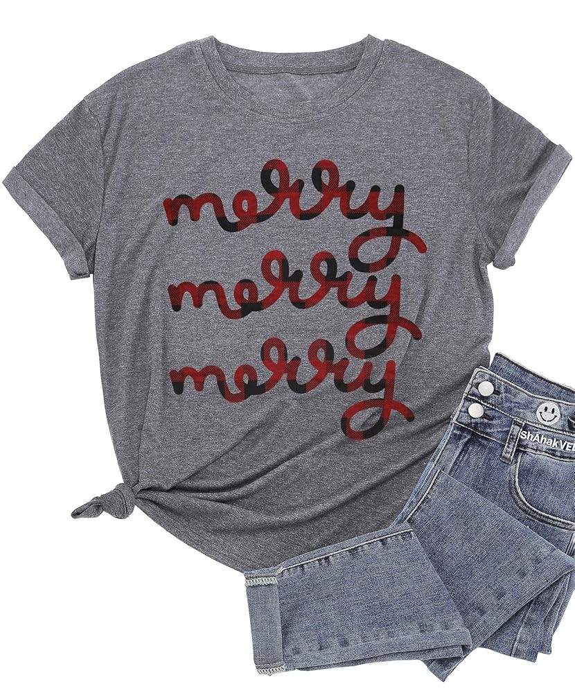 MAIHUN Christmas Shirts Womens Merry and Bright Shirt Xmas Holiday Tshirt Christmas Lights Tee To... | Amazon (US)
