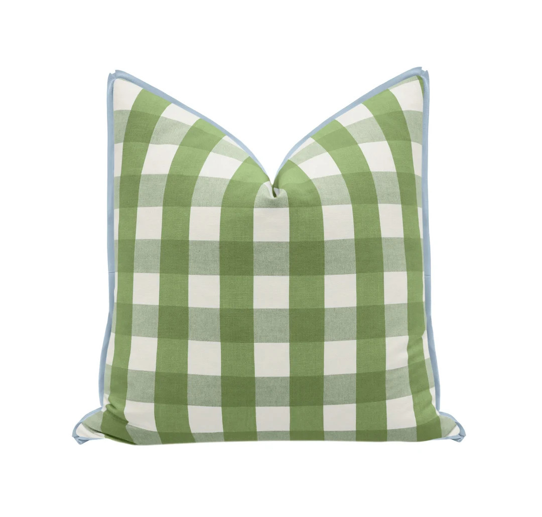 Charleston Check // Clover With Butterfly Flange Flange Pillow Designer Pillow Buffalo Check Gree... | Etsy (US)