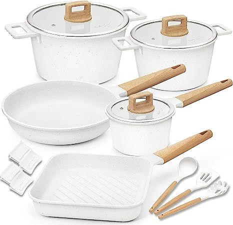 Cookware Set Non-Stick Scratch Resistant 100% PFOA Free Induction Aluminum Pots and Pans Set with... | Amazon (US)