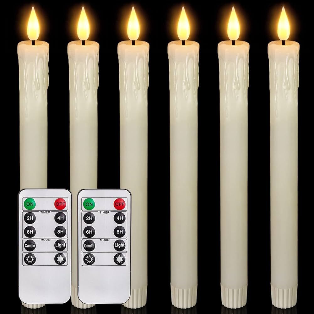 5plots Drip Wax Look Flameless Flickering Taper Candles with 2 Remotes and Time, Relastic Battery... | Amazon (US)