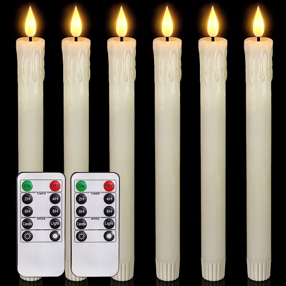 5plots Drip Wax Look Flameless Flickering Taper Candles with 2 Remotes and Timer，Relastic Battery Ta | Amazon (US)