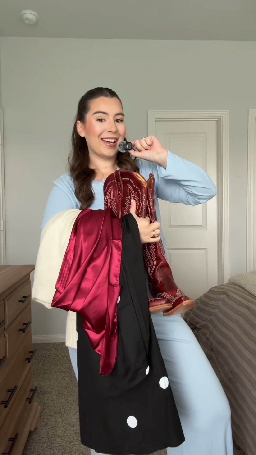 football game day outfit for Texas A&M! 

size medium in dress, small in sweater 

get ready with me, get dressed with me, game day outfit, western style 

#LTKootd #LTKgrwm #LTKFindsUnder50