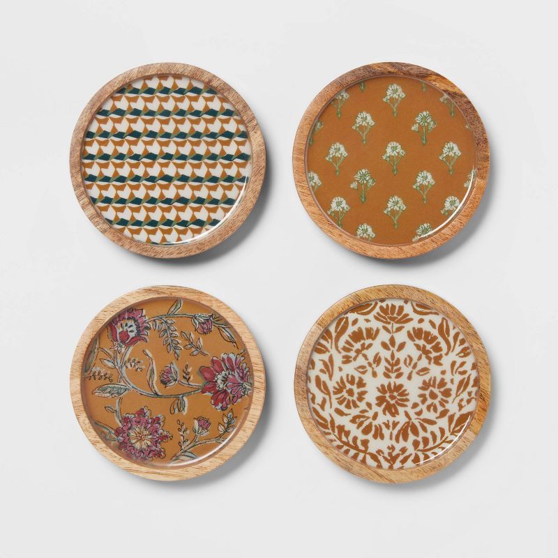 4pk Wood Mixed Pattern Coasters - Threshold™ | Target