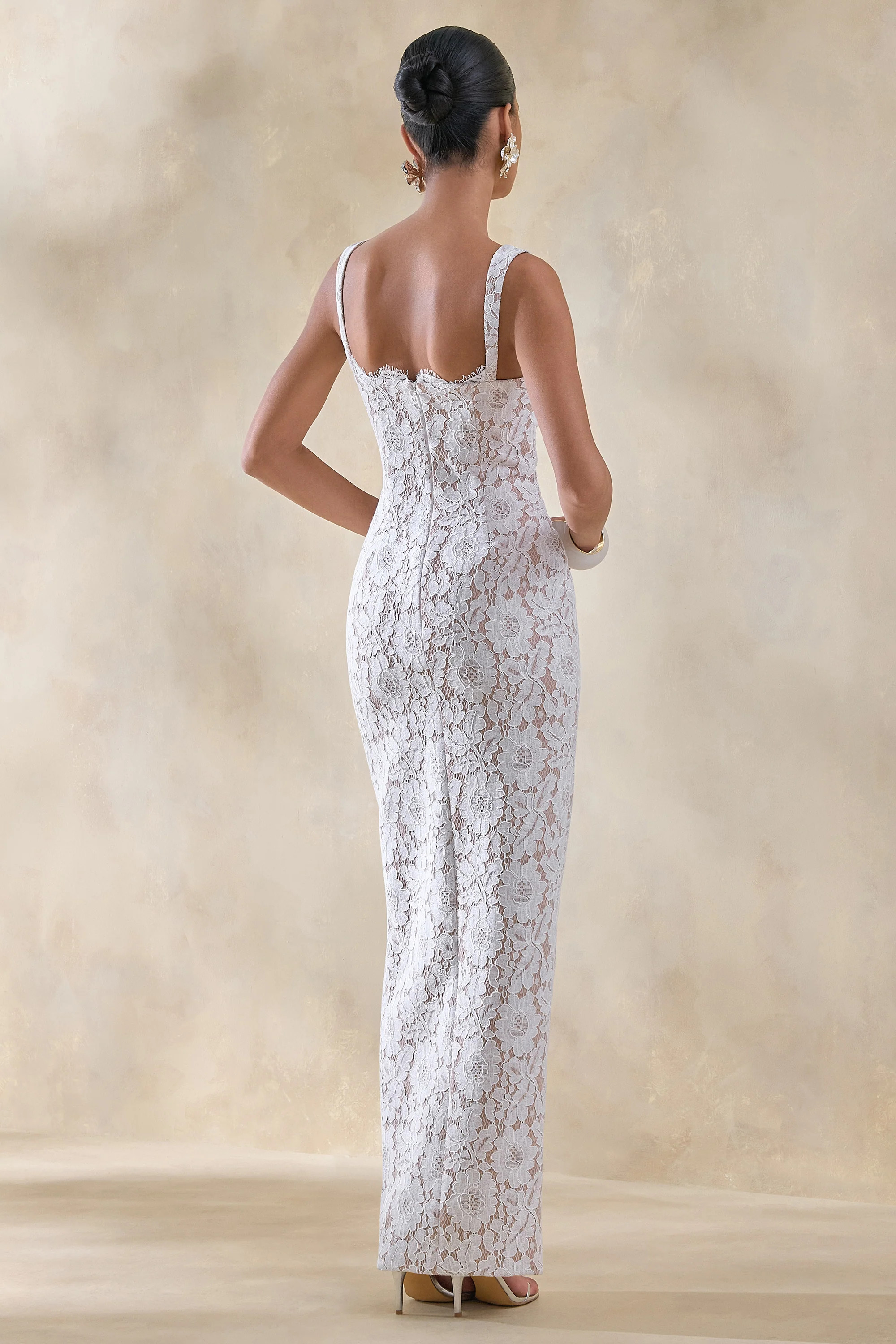 Zarisse | White Lace Square-Neck Maxi Dress | Club L London