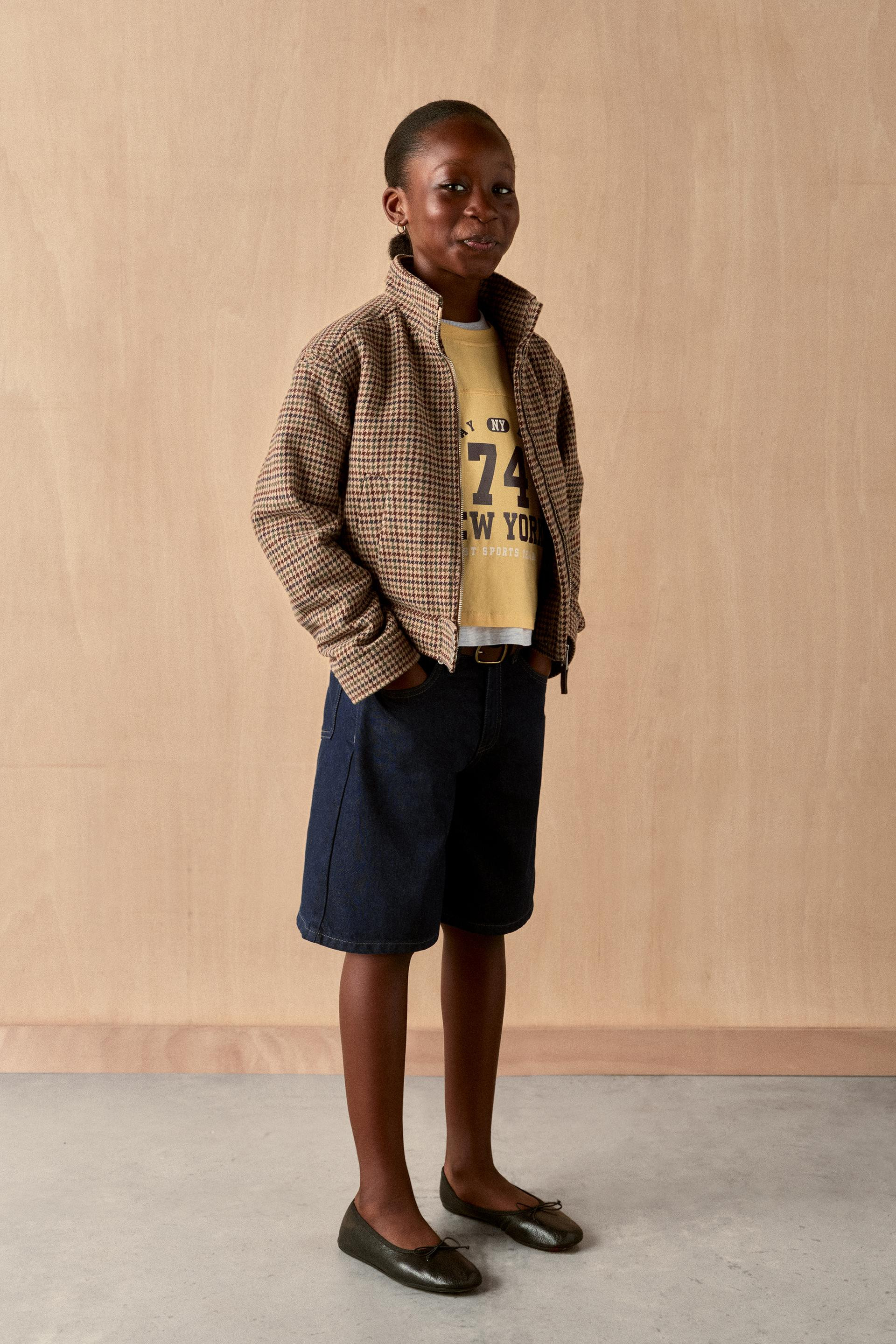 Zara - Houndstooth Print Jacket - Light Brown - 13-14 Years (64,6 Inches) - Kids | Zara US