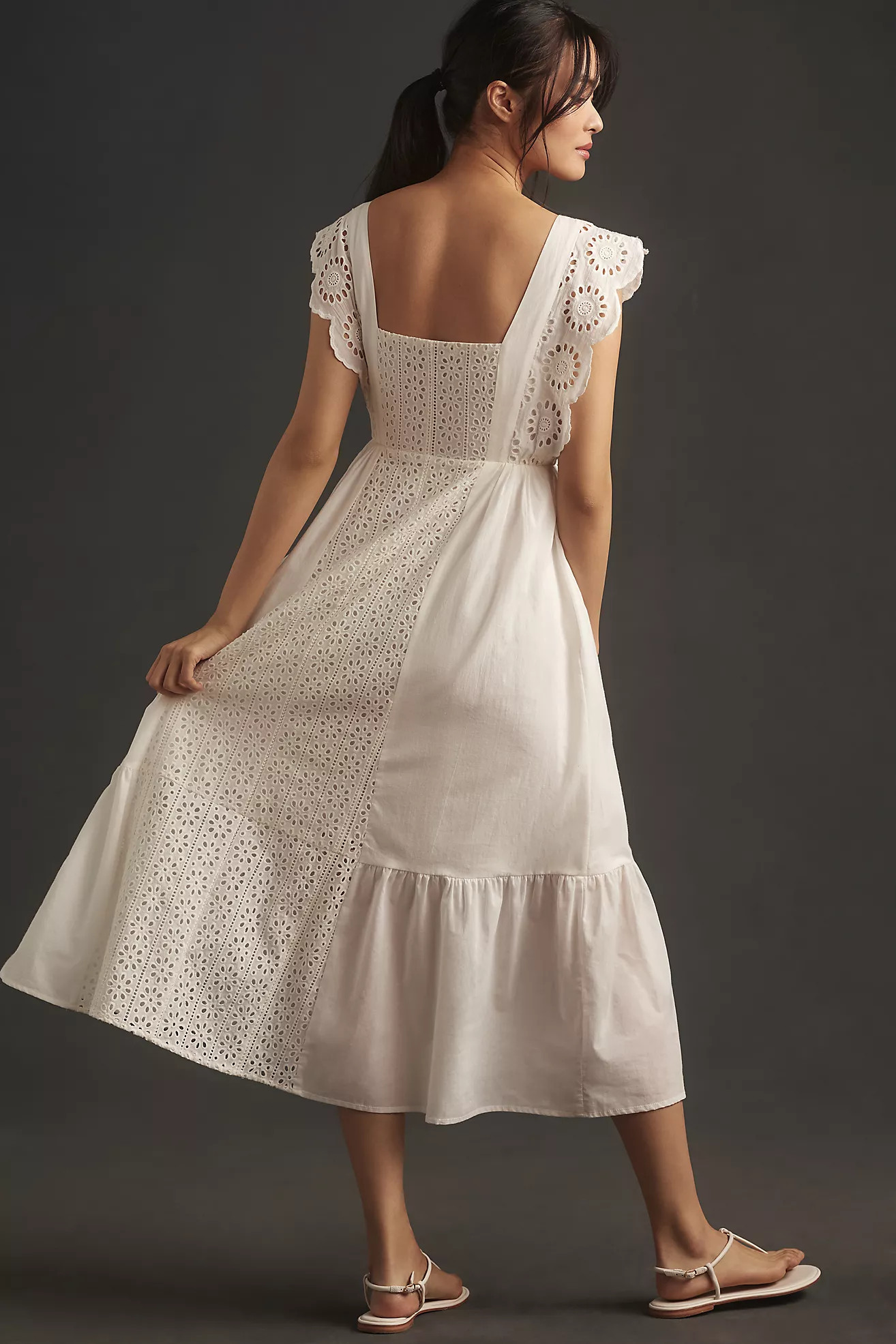 English Factory Sleeveless Square-Neck Eyelet Midi Dress | Anthropologie (US)