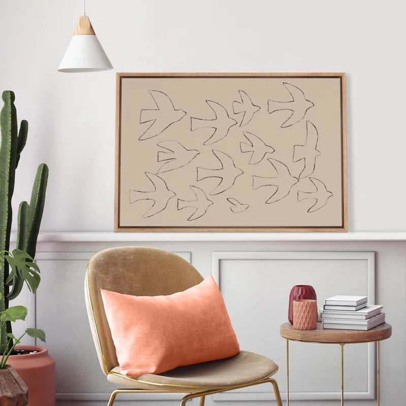 Abstract Beige Swallow Birds Line Shape Animal Neutral Minimalist Modern Wall Art Living Room Dec... | Wayfair North America