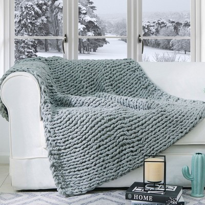 Cheer Collection Chunky Cable Knit Throw Blanket - 50" x 60" (Gray) | Target