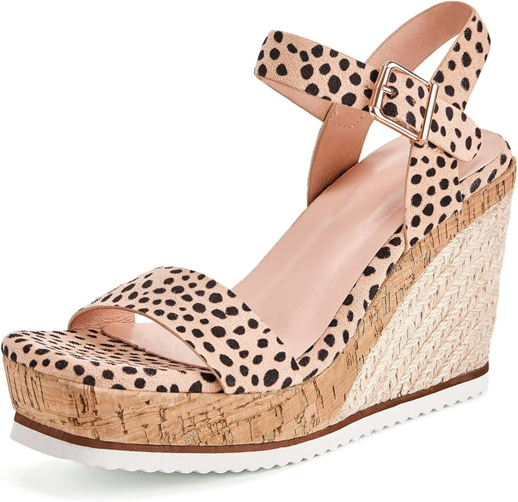 Women's Espadrille Wedge Platform Sandals Open Toe Ankle Buckle Strap Casual Summer Shoes | Amazon (US)
