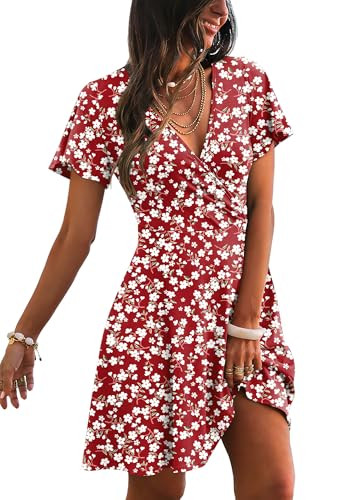 RUMIA Womens Casual Dresses Wrap V Neck Dress A-Line Ruffle Sleeve Summer Sundress Fashion 2026 | Amazon (US)