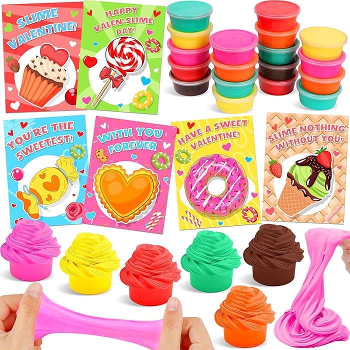 24 Pack Valentines Day Gifts for Kids Classroom Butter Slime Kit with Valentines Day Cards for Ki... | Amazon (US)