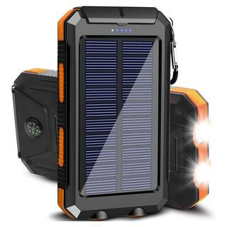20000mAh Portable Solar Charger Power Bank Waterproof Outdoor USB C Ports in Orange with LED Flashlight and Compass | The Home Depot