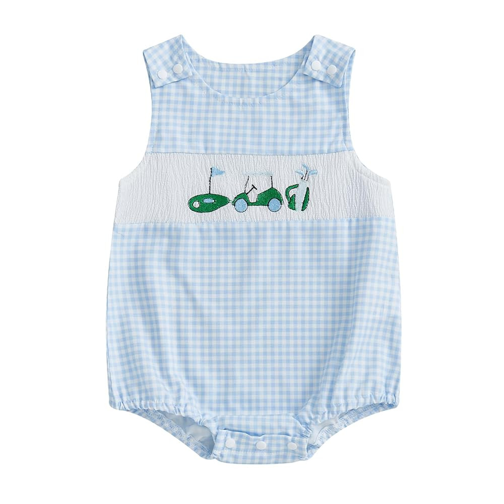 Summer Smocked Baby Boy Girl Clothes Newborn Golf Bubble Romper Sleeveless Overalls Infant Boys G... | Amazon (US)