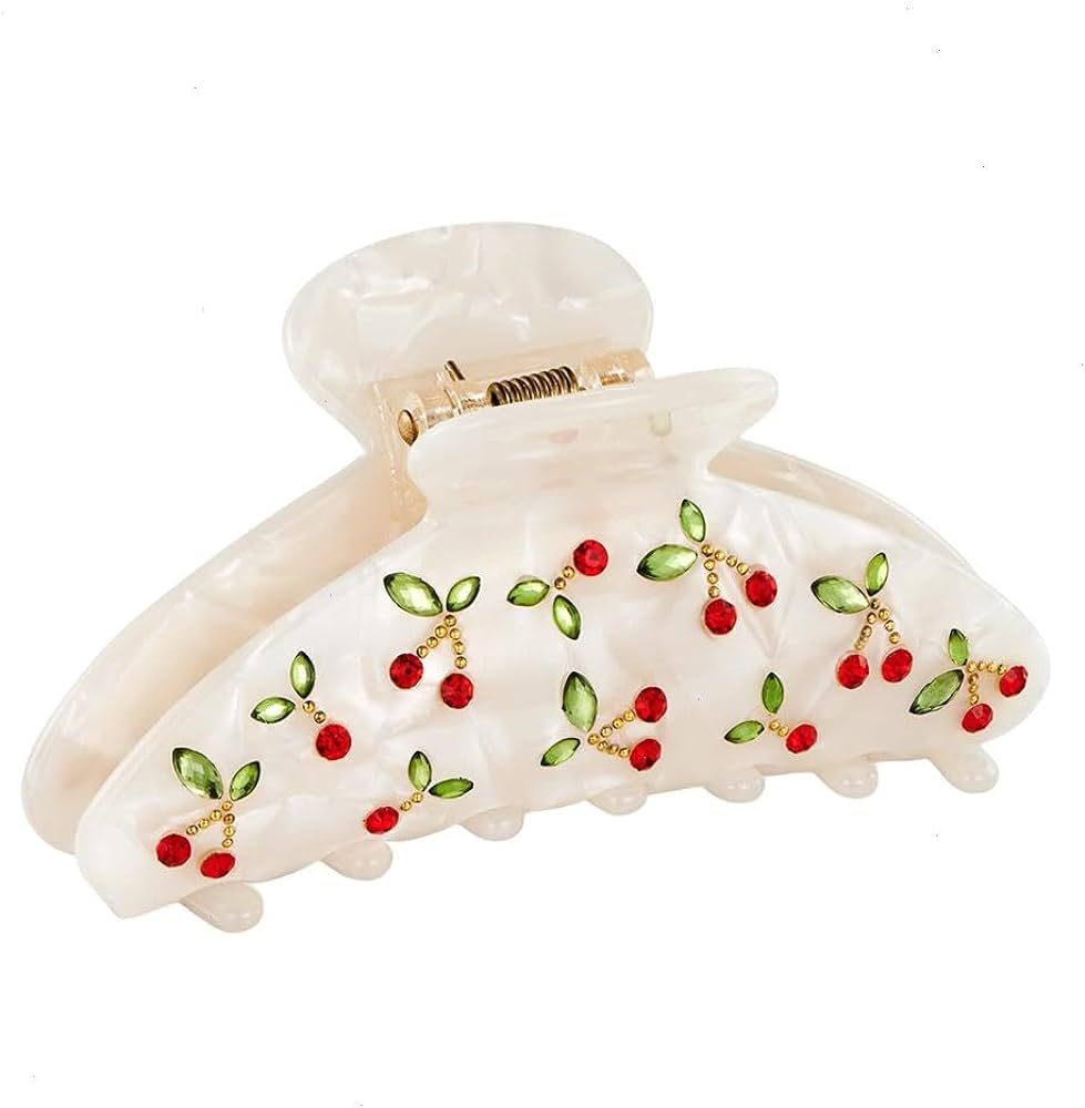 Hair Claw Clips, Acrylic Strong Hold Hair Jaw Clips with Cherry Pattern Nonslip Large Hair Clamps... | Amazon (US)