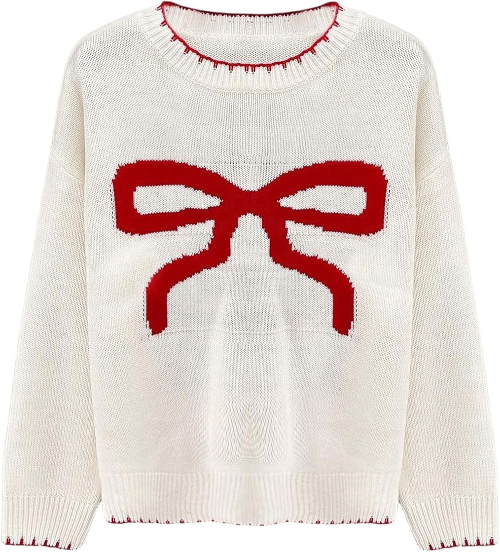 Verdusa Women's Round Neck Drop Shoulder Graphic Top Long Sleeve Knit Pullovers Sweaters | Amazon (US)