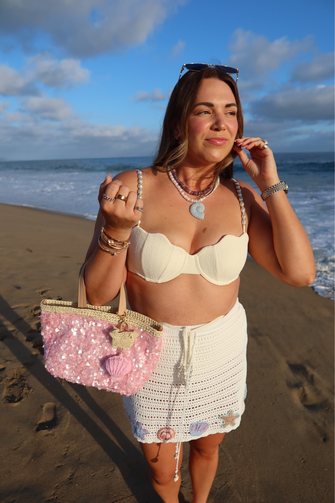 curvy midsize mermaid beach swim look! wearing size large in seashell bikini top and medium in bottoms and large in crochet seashell skirt 🌊☀️🐚

#LTKMidsize #LTKSwim #LTKTravel