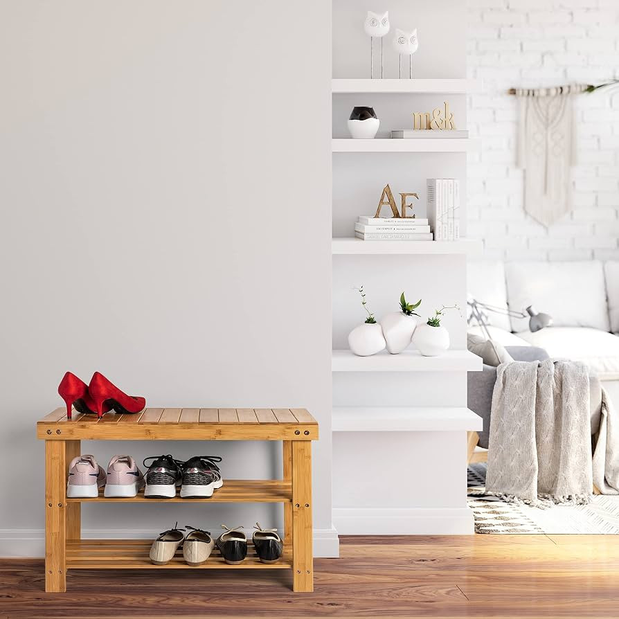 Purawood Bamboo 3 Tier Shoe Rack Bench, Premium Shoe Organizer or Entryway Bench, Perfect for Sho... | Amazon (US)