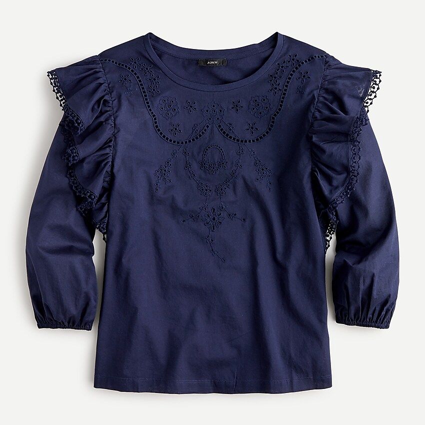 Embroidered ruffle-sleeve top | J.Crew US