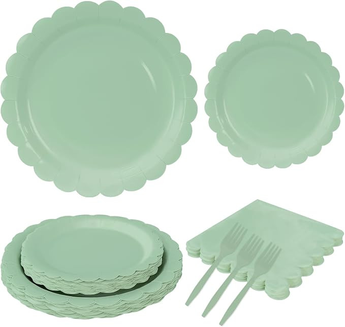 96 Pcs Sage Green Plates and Napkins Party Supplies Serve 24 Guests Including Sage Scalloped Pape... | Amazon (US)