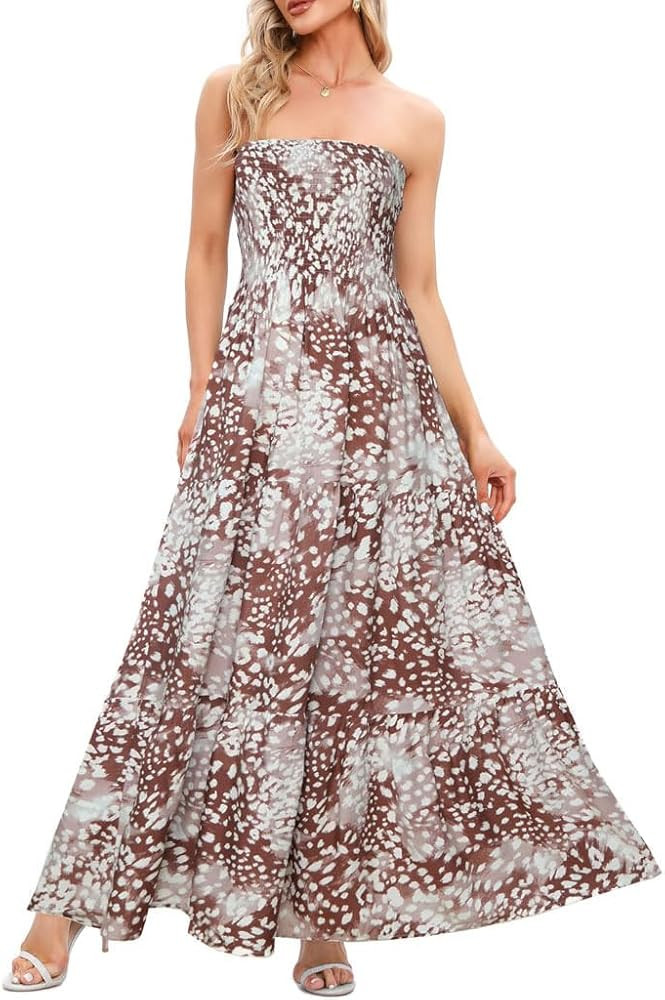 Women's Casual Off Shoulder Maxi Dress Strapless Tube Top Bohemian Beach Long Dresses 092 | Amazon (US)