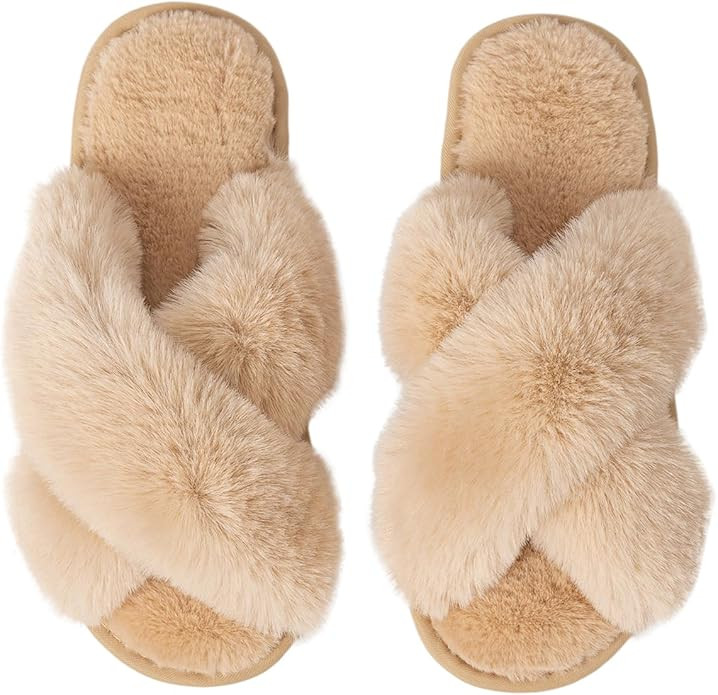 Women's Slipper Memory Foam Cross Band Fuzzy Slippers Open Toe Cozy House Slippers Cozy Plush Bed... | Amazon (US)