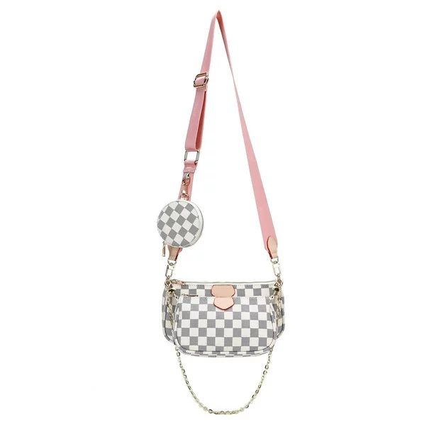 TWENTY FOUR White Checkered Handbags Leather Shoulder Bag and Wallet Crossbody bag Ladies Handbag... | Walmart (US)