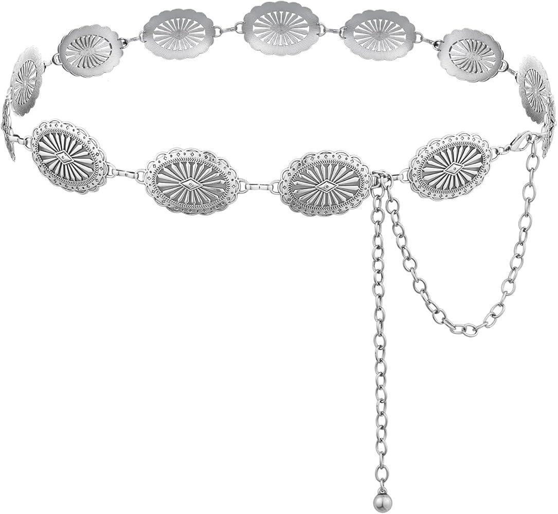 Women Western Chain Belt Concho Chain Adjustable Turquoise Metal Boho Waist Chain for Jeans or Dr... | Amazon (US)