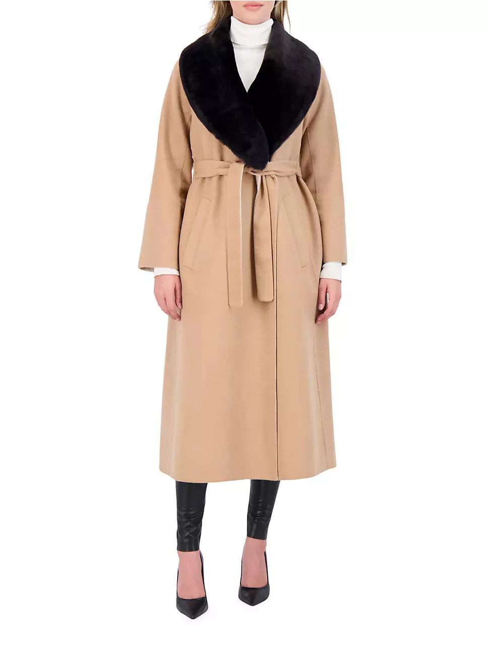 Wool Short Coat with Shearling Lamb Collar | Saks Fifth Avenue