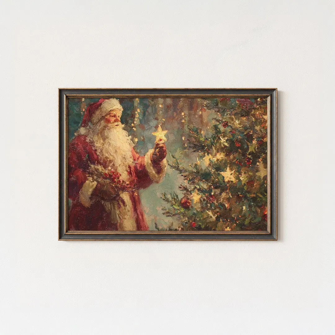 Vintage Santa Claus Art, Framed Artwork, Painting, Printable (Digital Download) | Etsy (US)