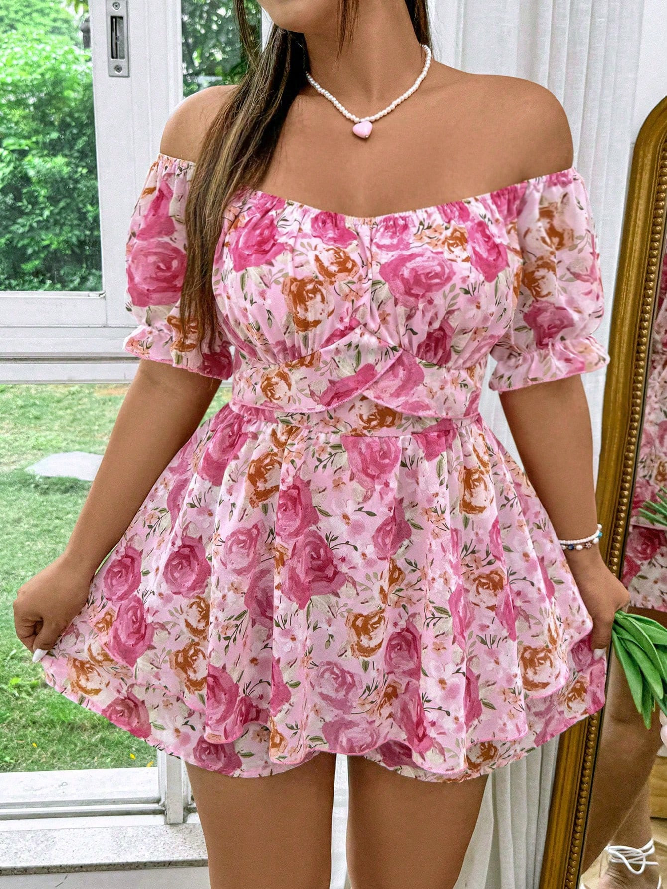 SHEIN WYWH Plus Size Off-Shoulder Short Sleeve Chiffon Jumpsuit For Women | SHEIN