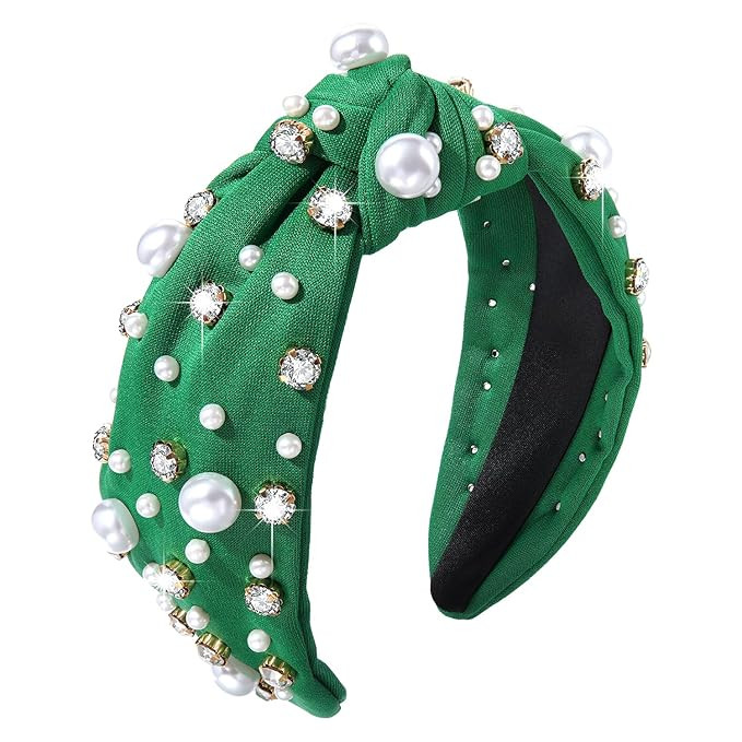 Pearl Knotted Headband for Women White Pearl Rhinestone Crystal Jeweled Embellished Hairband Fash... | Amazon (US)