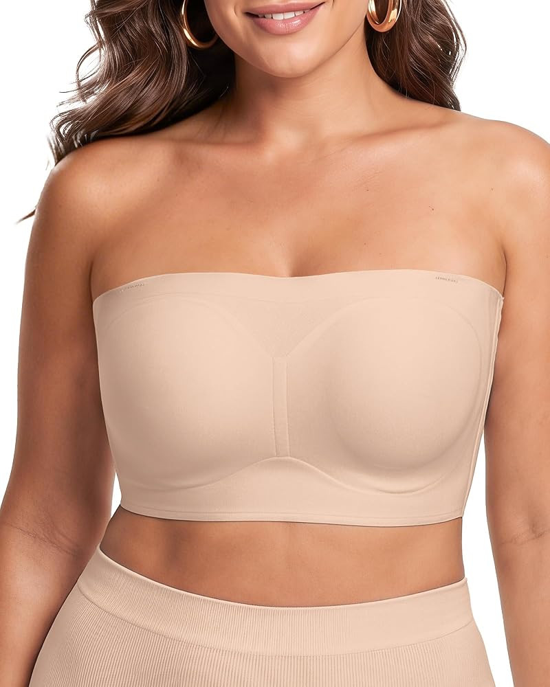 Strapless Bras for Women Jelly Multiway Non Slip Wireless Supportive Push Up Bandeau Seamless Tub... | Amazon (US)