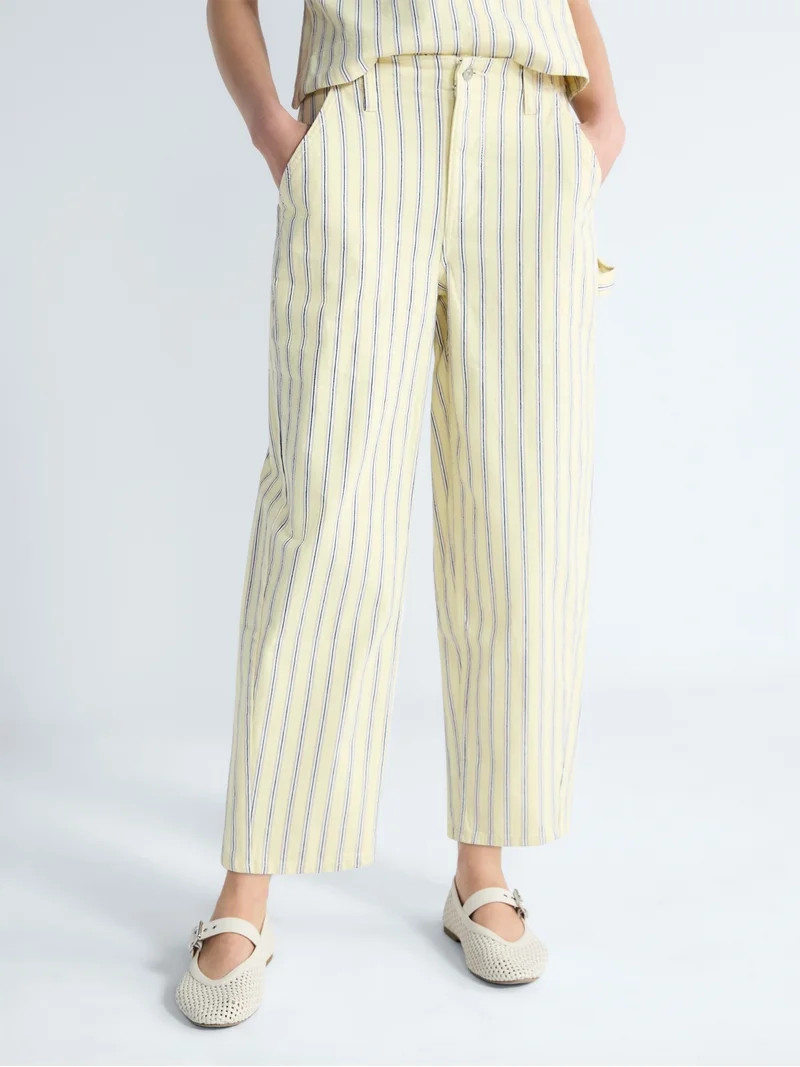 Free Assembly Women's Striped High Rise Cropped Barrel Jeans, 26" Inseam, Sizes 0-16 | Walmart (US)