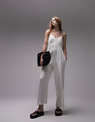Topshop plain linen jumpsuit in ivory | ASOS (Global)