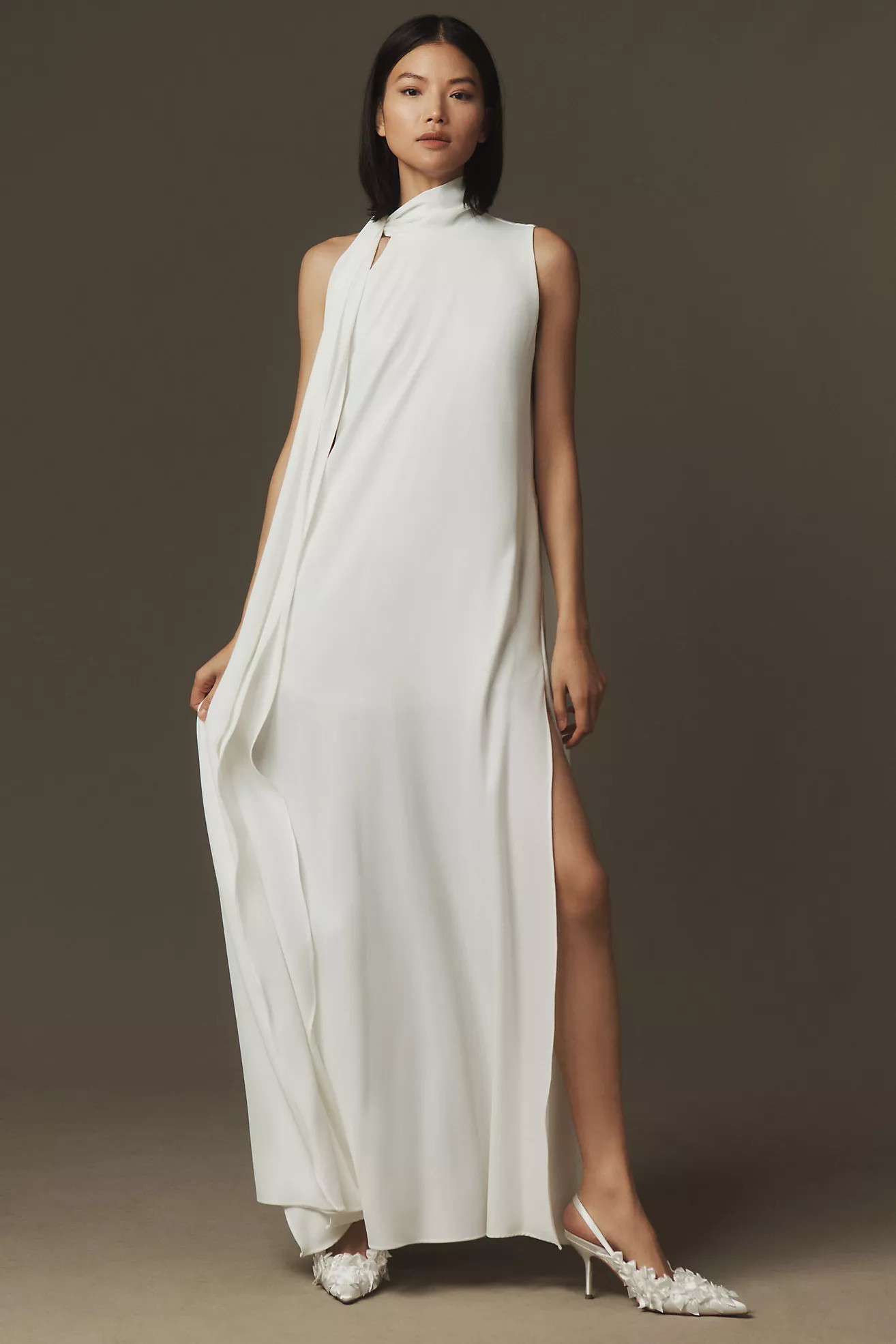 Black Halo Henna Halter Crepe Satin Maxi Dress | Anthropologie (US)