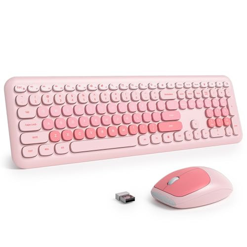Surmen Cute Pink Keyboard and Mouse Wireless Silent, Full-Size Retro Typewriter Wireless Quiet Slim Keyboard Low-Noise 2.4GHz for Computer, Desktop, Laptop(6-Diary Pink) | Amazon (US)