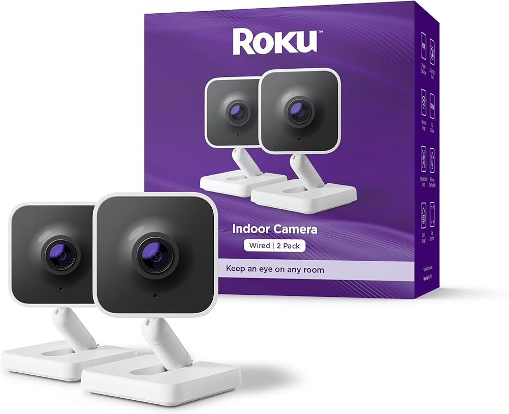 Roku Indoor Camera - Home Security - 2-Pack - Wired Security Camera & Pet Monitor with 1080p HD Color Night Vision, Works with Alexa & Google, Motion & Sound Detection, WDR & WiFi 6 | Amazon (US)