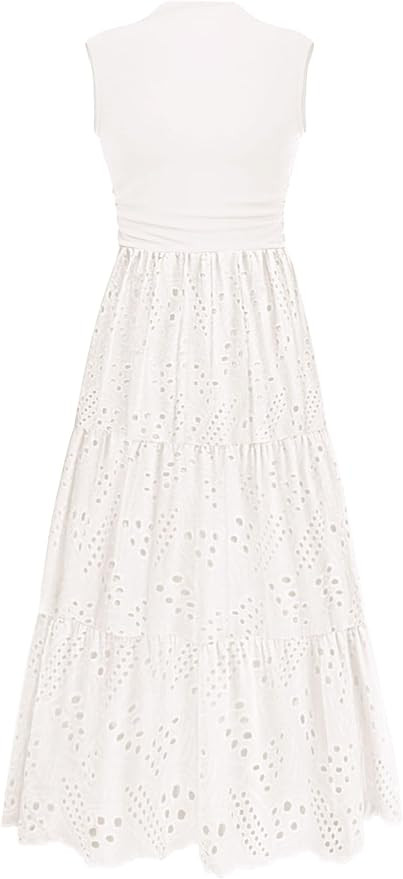 PRETTYGARDEN Summer Dresses for Women 2025 Casual Eyelet Sleeveless Wedding Guest Maxi Dress Tank... | Amazon (US)